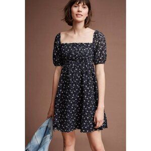 Maeve Lillianne Floral Mini Babydoll Dress Off Shoulder Puff Sleeve Navy Blue 00